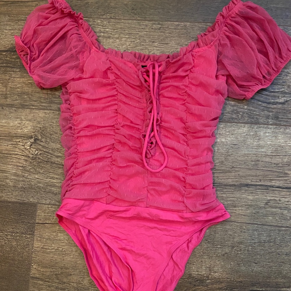 pink lace up bodysuit